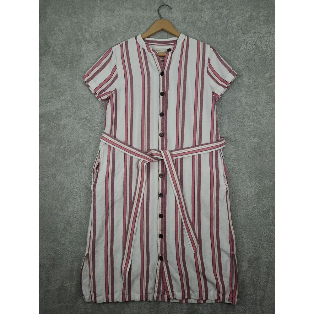 Ann Taylor Loft Stripe Linen Blend Short Sleeve Dress Sz 8